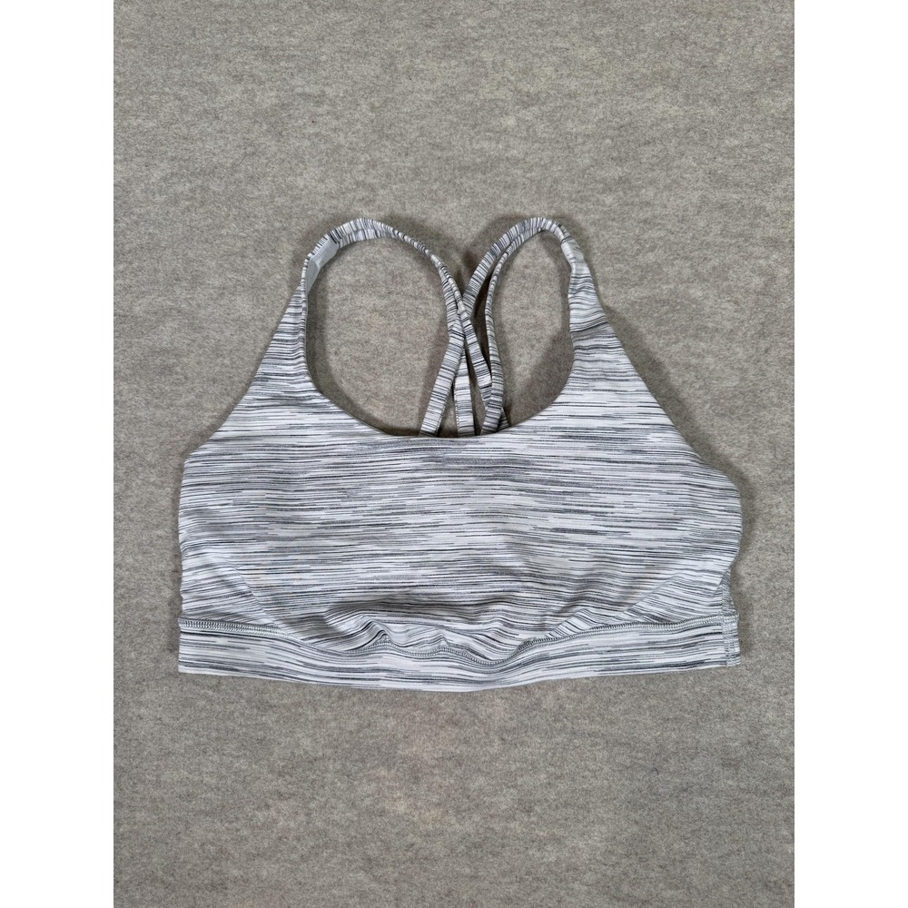 Lululemon Sports Bra Womens 10 Gray Stripe Strappy Crossback Yoga Gym Running